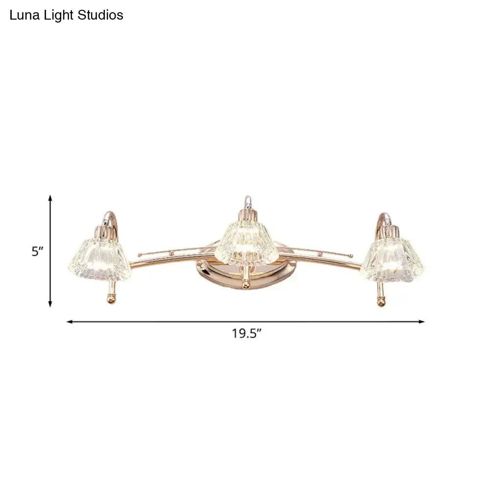 Decorbites rose gold truncated cone vanity light with glass shades on arms, 19.5in wide on Tampa Home & Garden Store