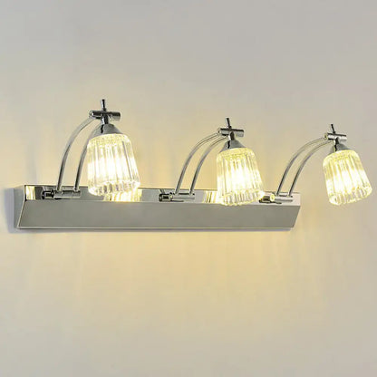 Silver crystal vanity light fixture with three glass shades in chrome finish, Decorbites on Tampa Home & Garden Store