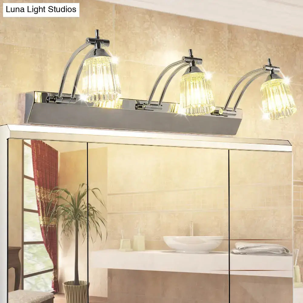 Silver crystal vanity light with three glass shades and curved chrome arms Decorbites on Tampa Home & Garden Store