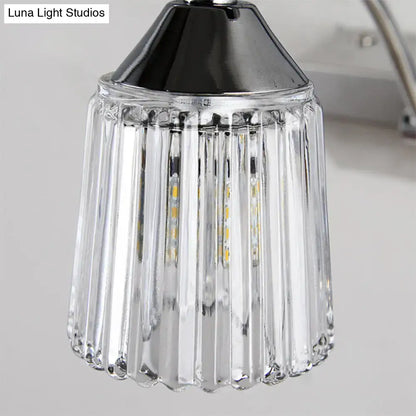 Decorbites Silver Crystal Vanity Light with ribbed glass shade and dark metal cap on Tampa Home & Garden Store