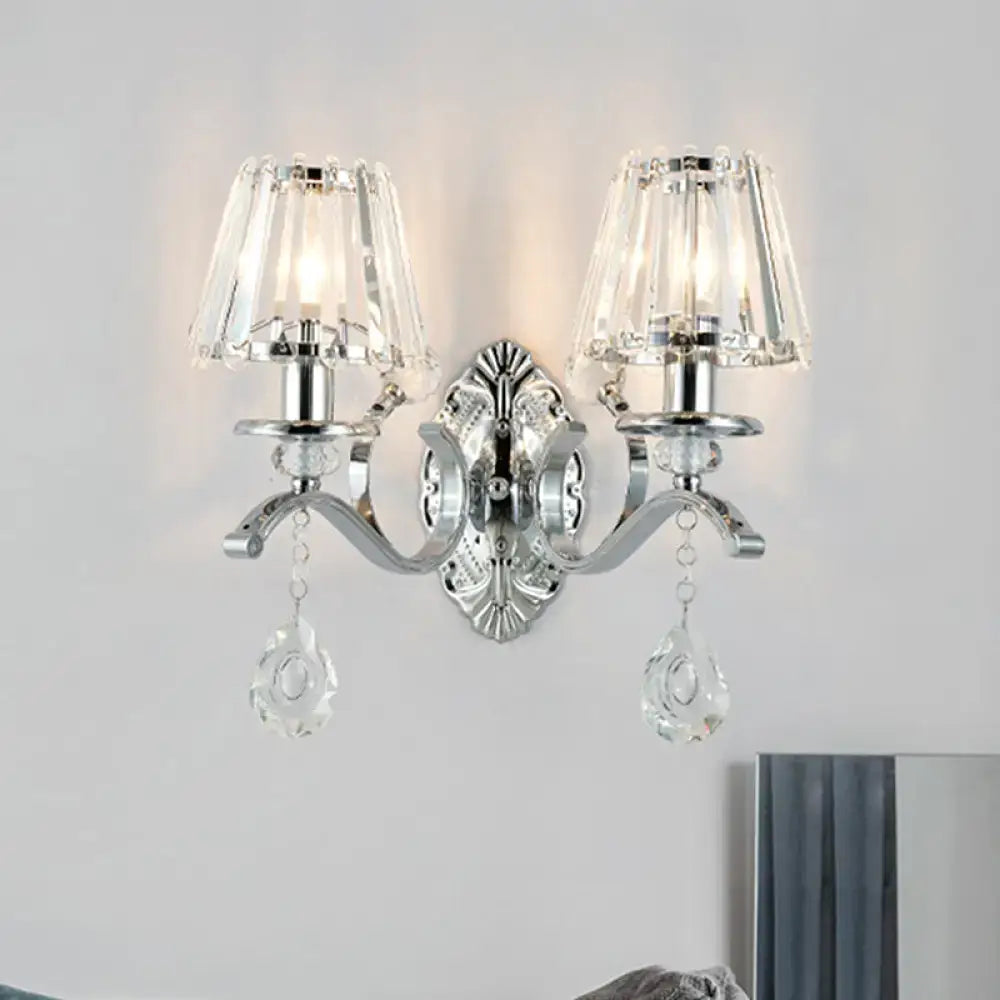 Silver Crystal Two-Light Wall Lamp by Decorbites; chrome finish with crystal shades on Tampa Home & Garden Store