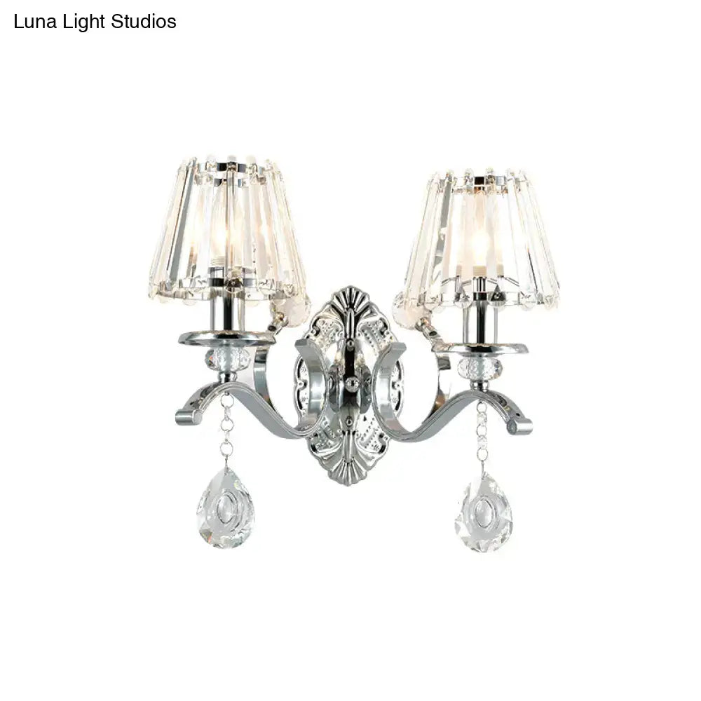 Silver Crystal Dual-Light Wall Lamp sconce with crystal shades, chrome finish Decorbites on Tampa Home & Garden Store