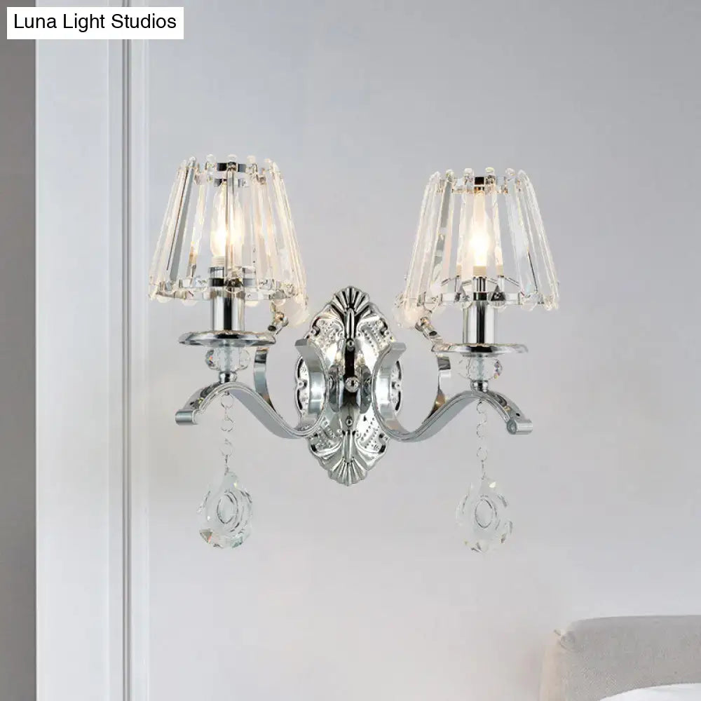 Silver Crystal Dual-Light Wall Lamp by Decorbites with two crystal shades and ornate backplate on Tampa Home & Garden Store