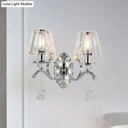 Silver Crystal Dual-Light Wall Lamp by Decorbites with two crystal shades and ornate backplate on Tampa Home & Garden Store