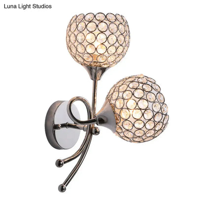 Silver Crystal Dome Dual-Head Sconce by Decorbites with two faceted globe shades on arms on Tampa Home & Garden Store