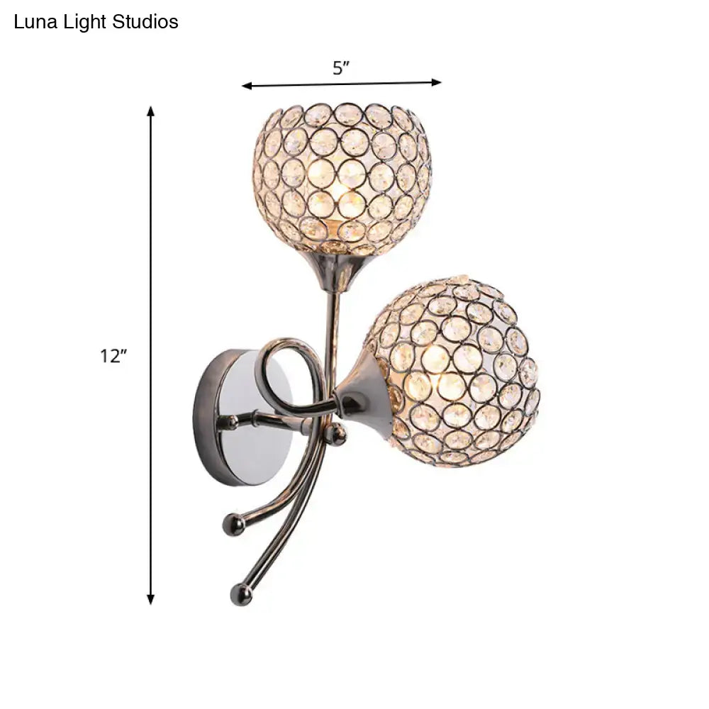 Silver crystal dome dual-head sconce by Decorbites with two globe shades and curved arms on Tampa Home & Garden Store