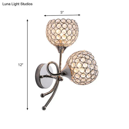 Silver crystal dome dual-head sconce by Decorbites with two globe shades and curved arms on Tampa Home & Garden Store