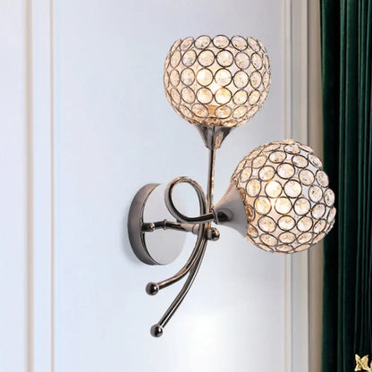 Silver Crystal Dome Dual-Head Sconce by Decorbites, chrome finish with crystal orb shades on Tampa Home & Garden Store