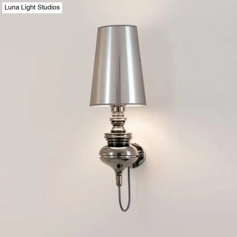 White ceramic wall light sconce, tapered shade, chrome base, E26/E27, Decorbites on Tampa Home & Garden Store