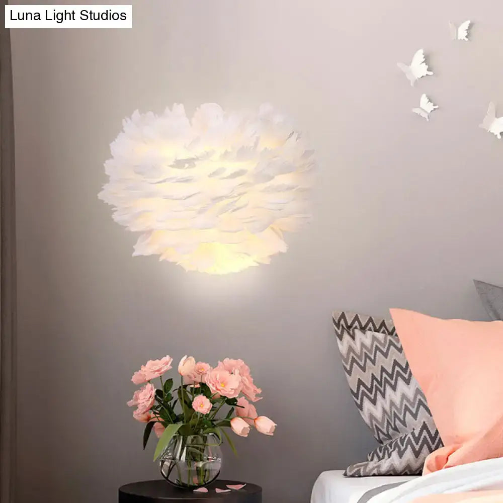White Feather Single Bulb Sconce by Decorbites, wall-mounted, soft warm glow on Tampa Home & Garden Store