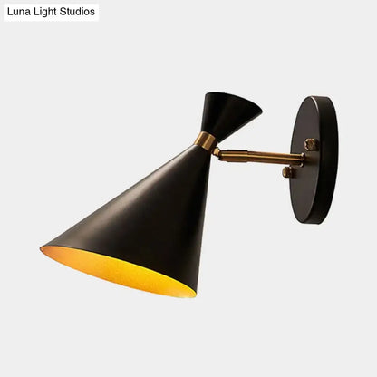 Gold adjustable arm wall sconce with black conical shade and brass accents by Decorbites on Tampa Home & Garden Store