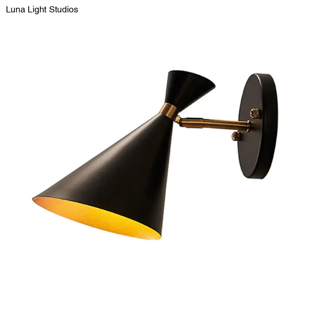 Gold 3-light adjustable arm wall sconce by Decorbites with black cone shade and brass accents on Tampa Home & Garden Store