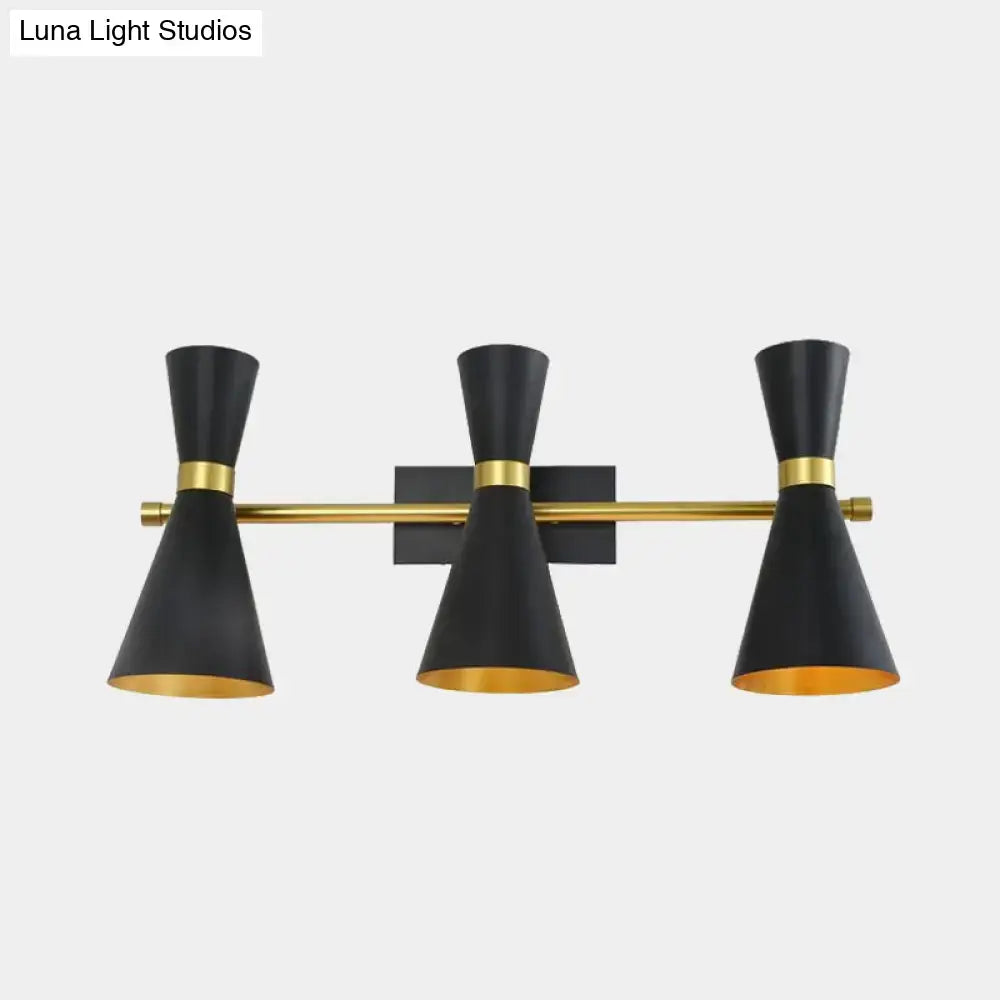 Gold Adjustable Arm 3-Light Wall Sconce with black shades and gold accents by Decorbites on Tampa Home & Garden Store