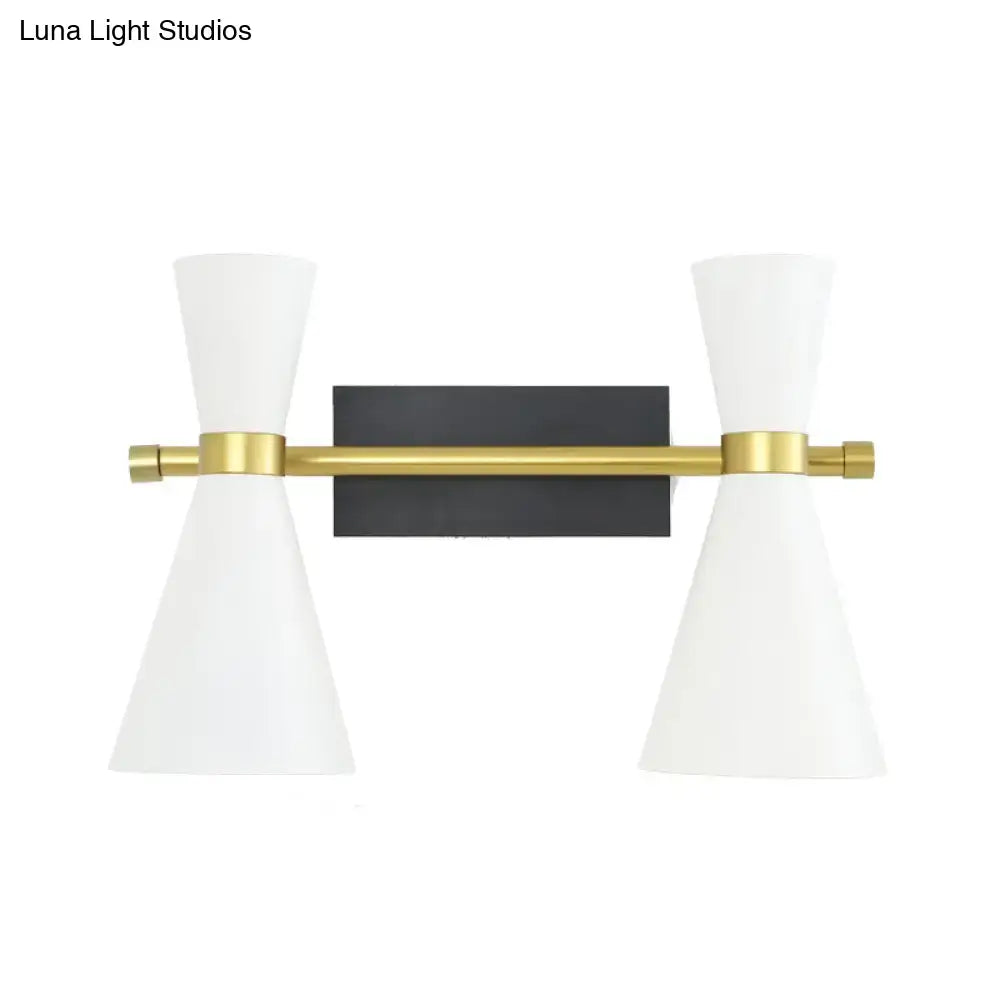 Decorbites Gold Adjustable Arm 3-Light Wall Sconce with white glass shades and black backplate on Tampa Home & Garden Store