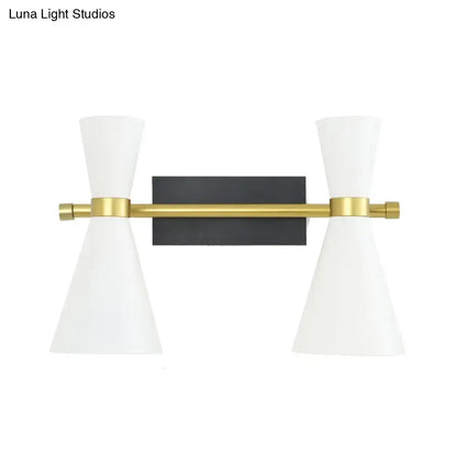 Decorbites Gold Adjustable Arm 3-Light Wall Sconce with white glass shades and black backplate on Tampa Home & Garden Store