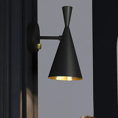 Decorbites Gold Adjustable Arm 3-Light Wall Sconce with black cone shade and gold interior on Tampa Home & Garden Store