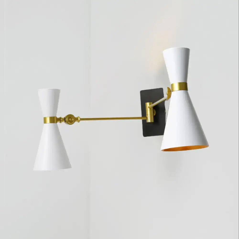 Decorbites gold adjustable arm 3-light wall sconce with white shades on Tampa Home & Garden Store