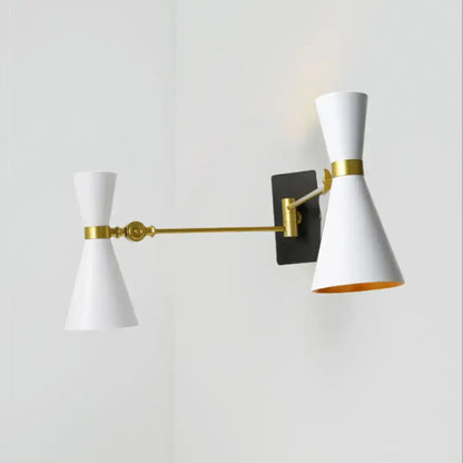 Decorbites gold adjustable arm 3-light wall sconce with white shades on Tampa Home & Garden Store