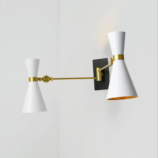 Decorbites gold adjustable arm 3-light wall sconce with white shades on Tampa Home & Garden Store