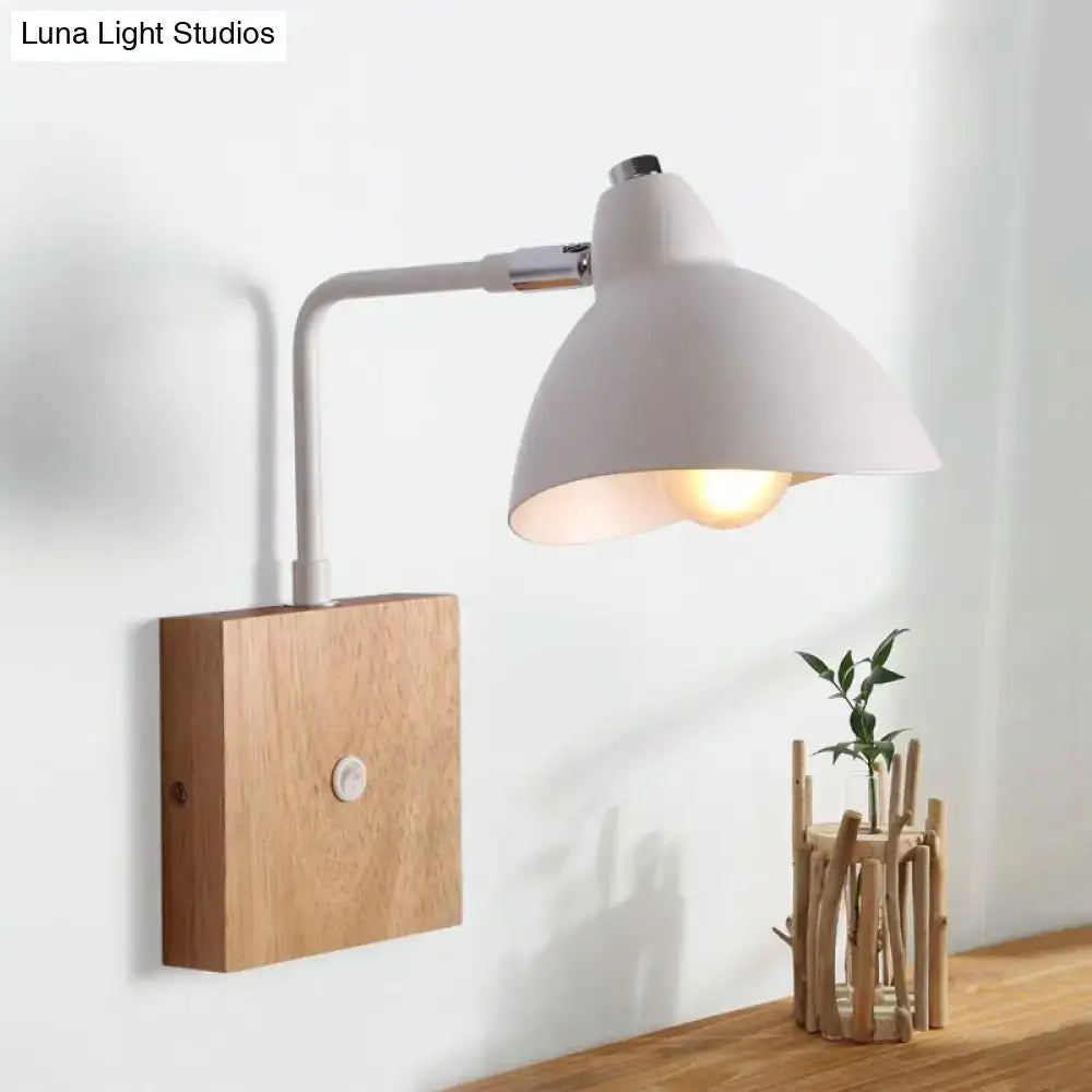 White Metal Wood Sconce by Decorbites wall-mounted lamp with wood backplate and white shade on Tampa Home & Garden Store
