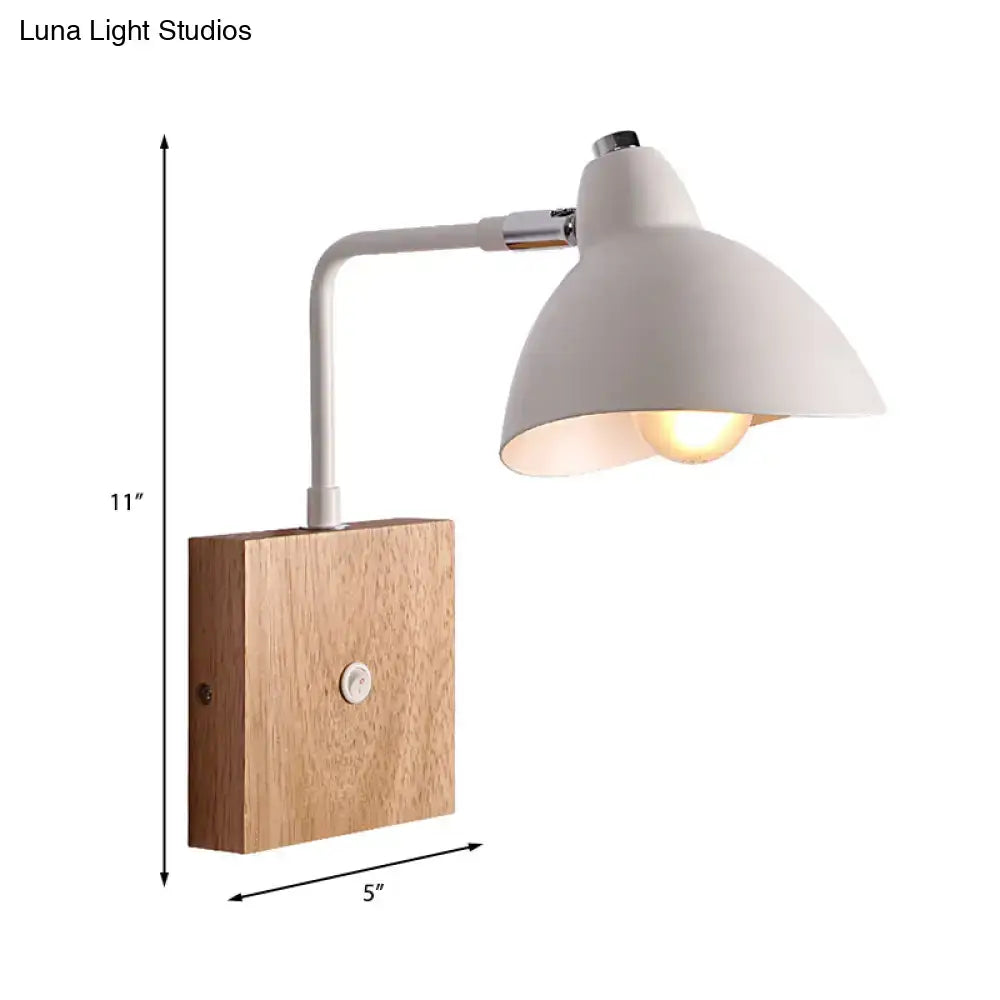 White Metal Wood Sconce by Decorbites with wood backplate, white shade, 11in tall, 5in wide on Tampa Home & Garden Store
