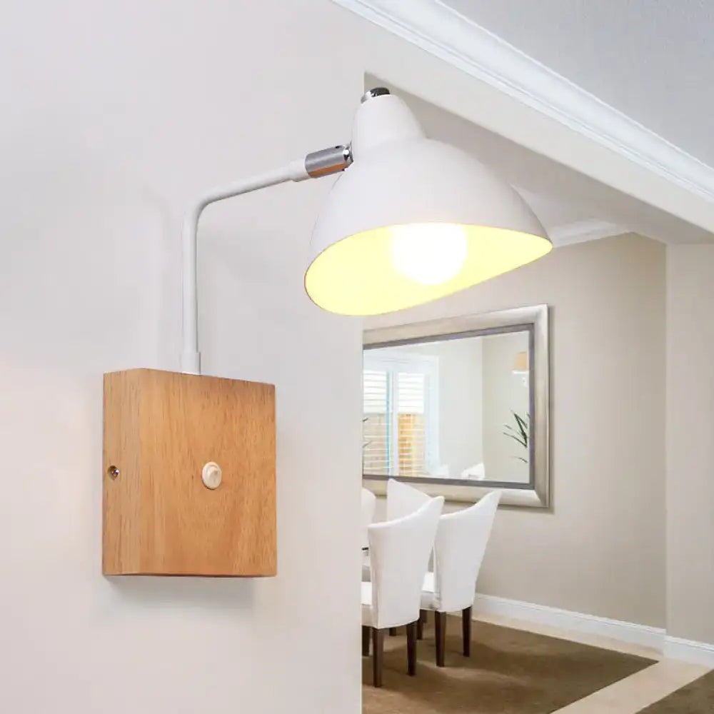 White metal wood sconce with curved arm and large white shade Decorbites on Tampa Home & Garden Store