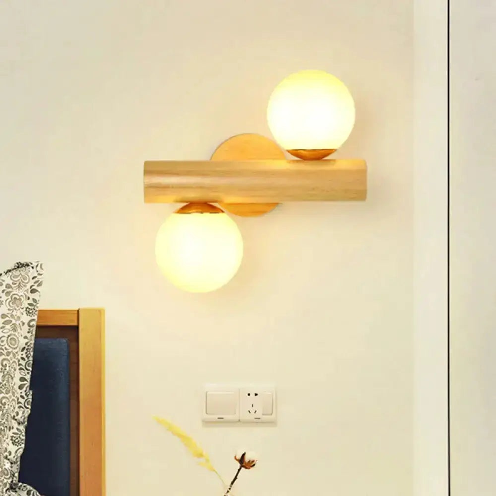 Contemporary Milk Glass Wall Lamp With Wood Base