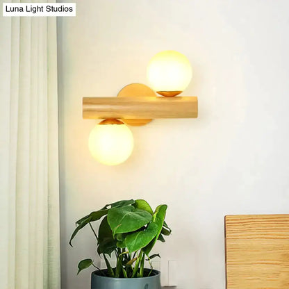 Contemporary Milk Glass Wall Lamp With Wood Base