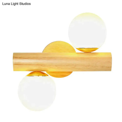 Contemporary Milk Glass Wall Lamp With Wood Base