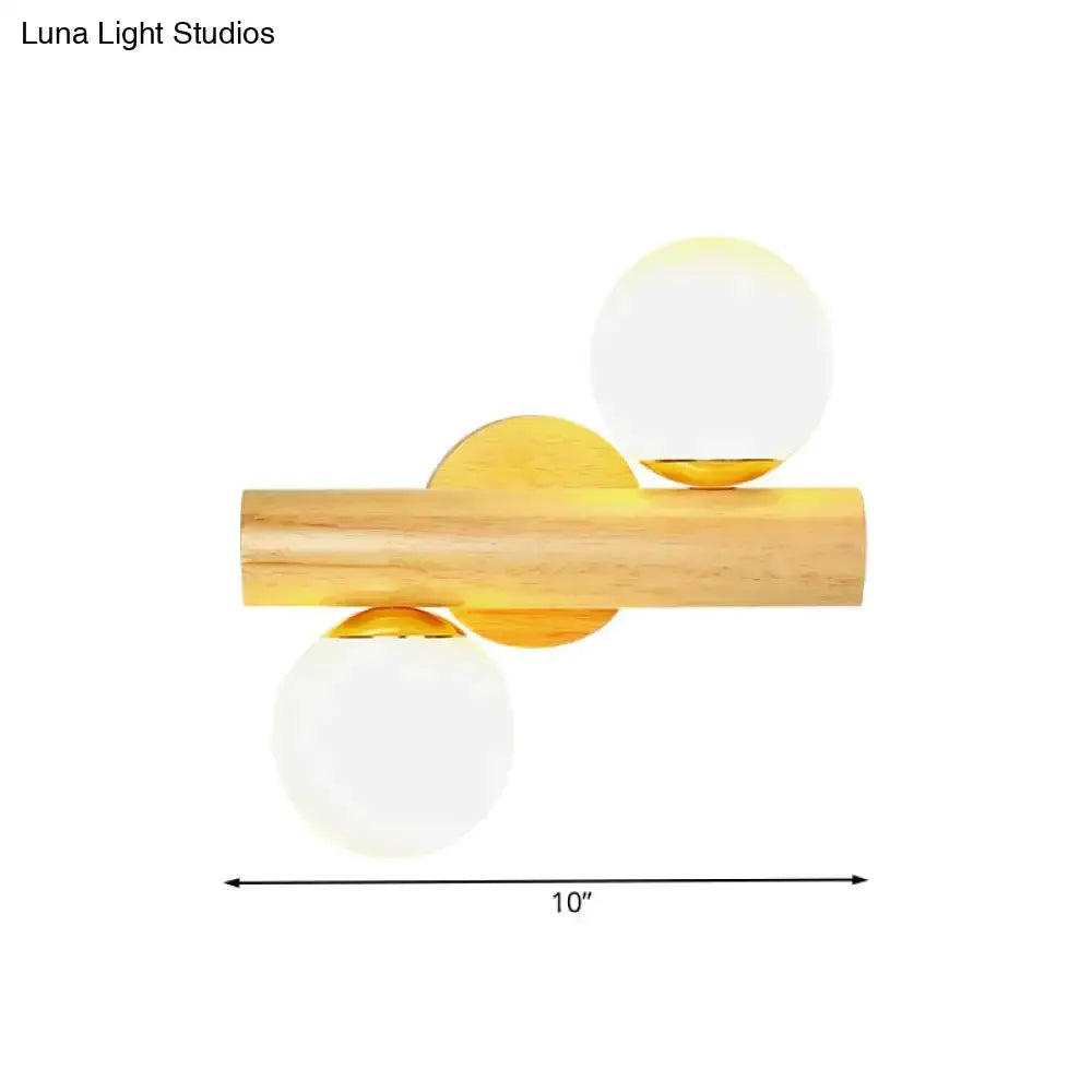 Contemporary Milk Glass Wall Lamp With Wood Base