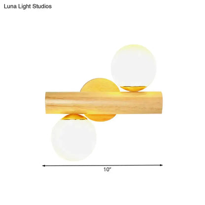 Contemporary Milk Glass Wall Lamp With Wood Base
