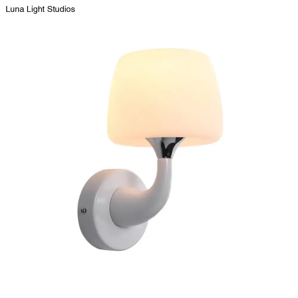 White Opal Glass Sconce with curved chrome arm and round wall mount Decorbites on Tampa Home & Garden Store