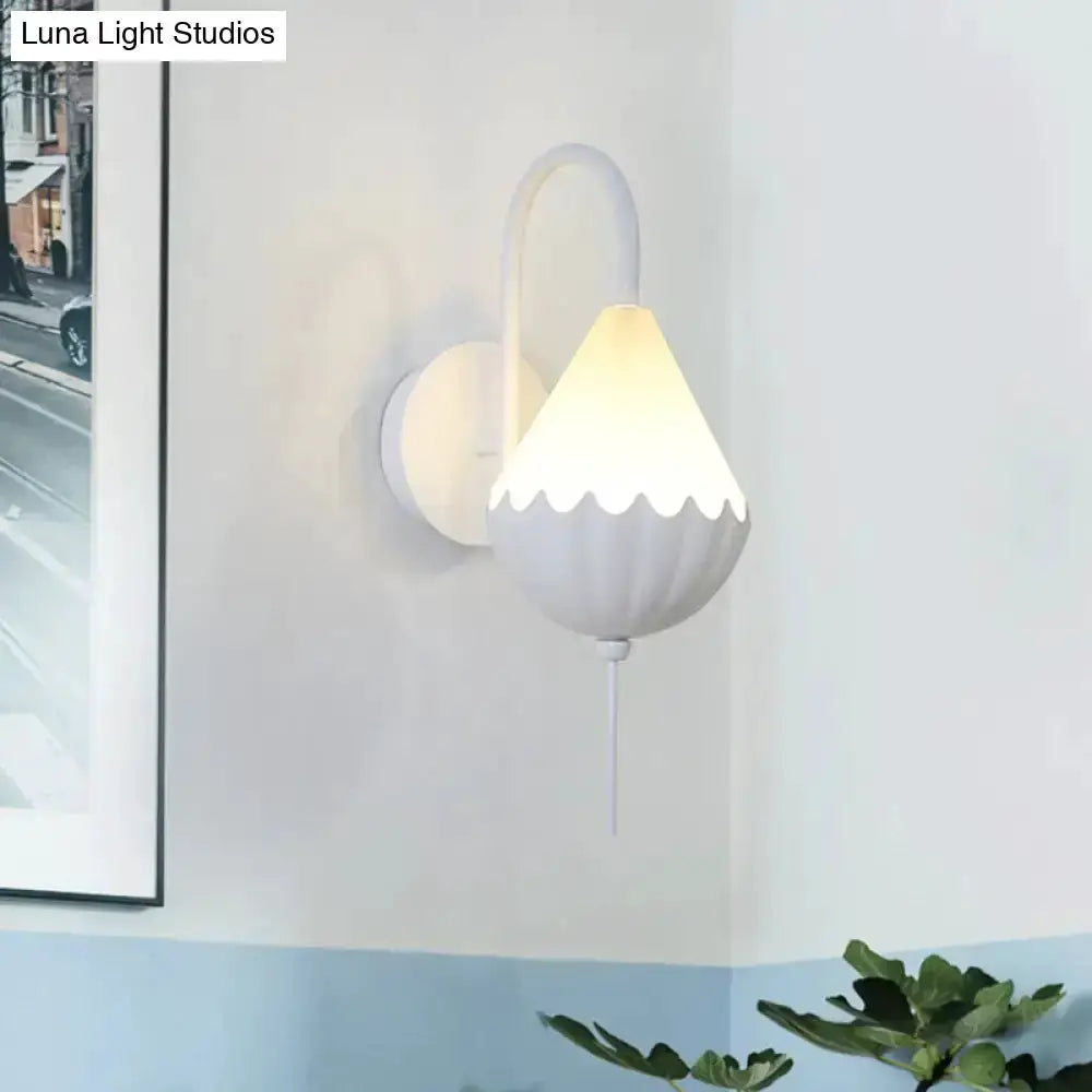 Contemporary white scalloped wall light fixture with curved arm by Decorbites for bedroom on Tampa Home & Garden Store