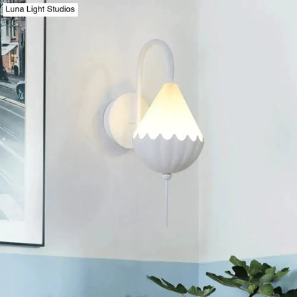 Contemporary white scalloped wall light fixture with curved arm by Decorbites for bedroom on Tampa Home & Garden Store
