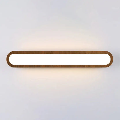 Wood LED Elongated 25-Inch Vanity Light by Decorbites walnut wood frame with white diffuser on Tampa Home & Garden Store