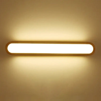 Wood LED Elongated 25-Inch Vanity Light by Decorbites with rounded ends warm glow on Tampa Home & Garden Store