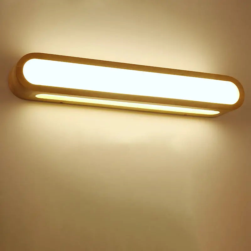 Wood LED Elongated 25-Inch Vanity Light with a warm wooden frame and dual LED bars Decorbites on Tampa Home & Garden Store