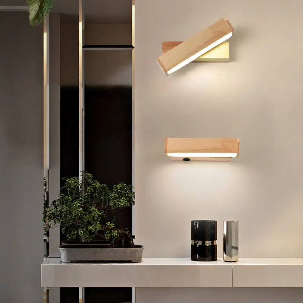 Decorbites Wood LED Corridor Sconce, natural wood wall light with warm white glow, pair shown on Tampa Home & Garden Store