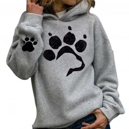Stevvex gray hoodie with black paw print on chest and paw on sleeve long-sleeve pullover on Tampa Home & Garden Store