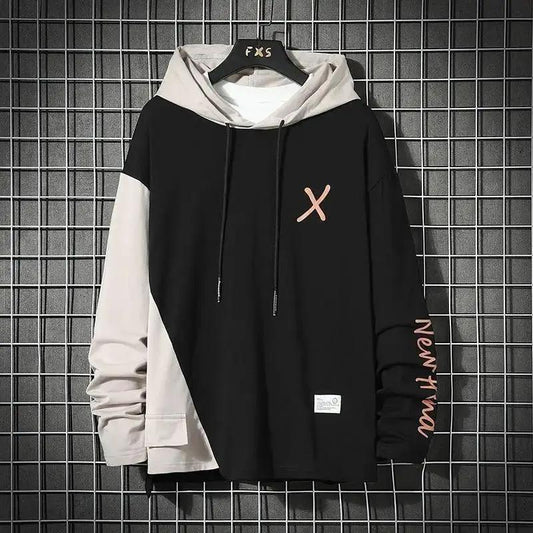Stevvex color-block hoodie black body beige sleeves X logo on chest long sleeve hood on Tampa Home & Garden Store
