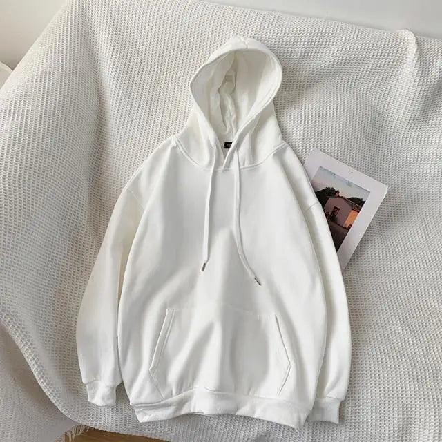 Stevvex white solid pullover hoodie sweatshirt with front pockets and drawstring hood on Tampa Home & Garden Store