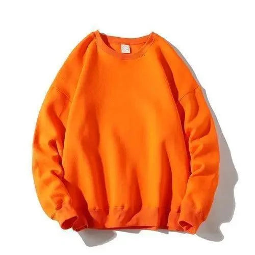 Stevvex orange pullover sweatshirt, solid long-sleeve crewneck casual streetwear on Tampa Home & Garden Store