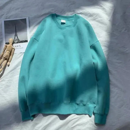 Stevvex teal solid pullover sweatshirt, long sleeve crew neck, casual streetwear on Tampa Home & Garden Store