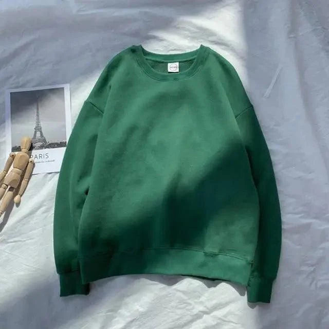 Stevvex green round-neck pullover sweatshirt, unisex solid long-sleeve on Tampa Home & Garden Store