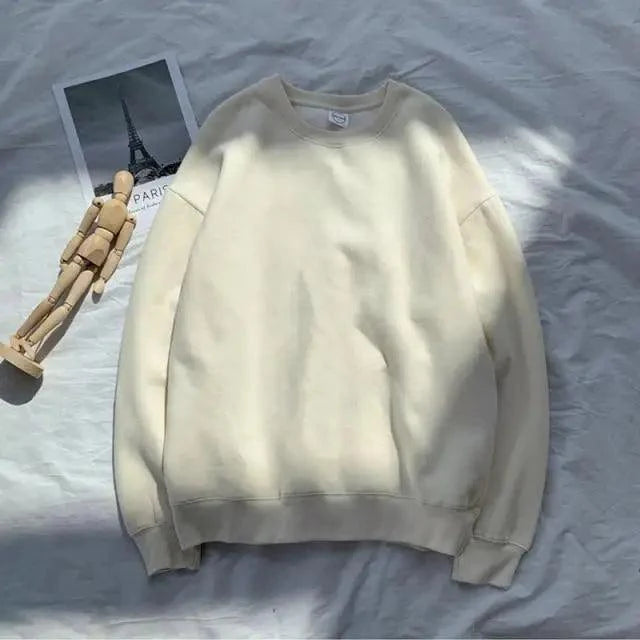 Stevvex cream solid crewneck pullover sweatshirt, long sleeve casual streetwear Sweatshirts on Tampa Home & Garden Store