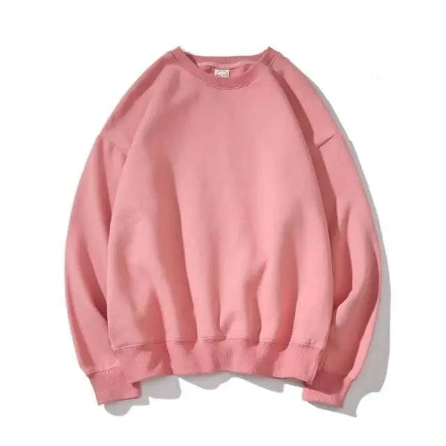 Stevvex pink solid crewneck pullover sweatshirt unisex long sleeves ribbed cuffs and hem on Tampa Home & Garden Store