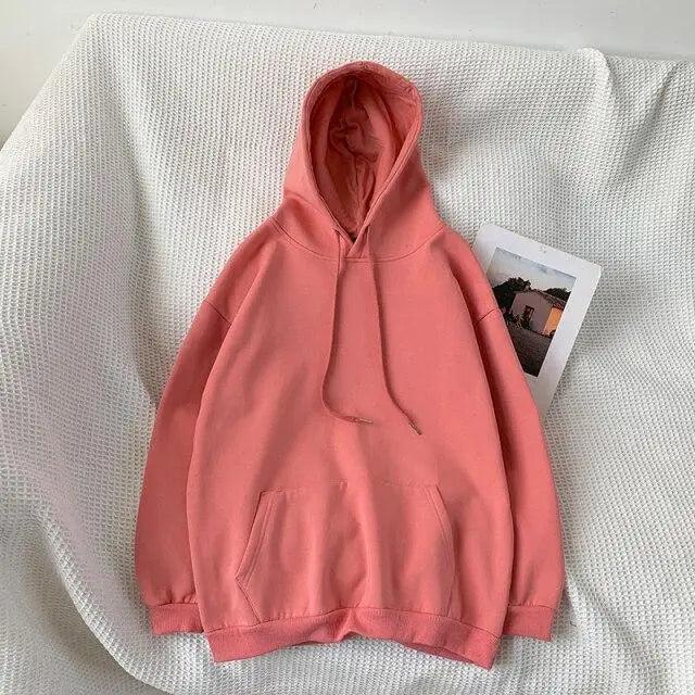 Stevvex pink hoodie sweatshirt with front kangaroo pocket, long sleeves on Tampa Home & Garden Store