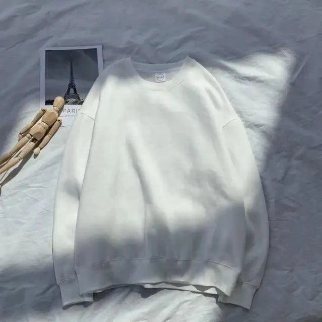 Stevvex white crewneck sweatshirt solid pullover for casual streetwear long sleeve on Tampa Home & Garden Store