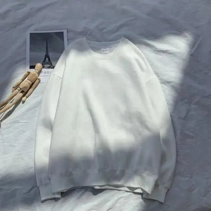 Stevvex white crewneck sweatshirt solid pullover for casual streetwear long sleeve on Tampa Home & Garden Store