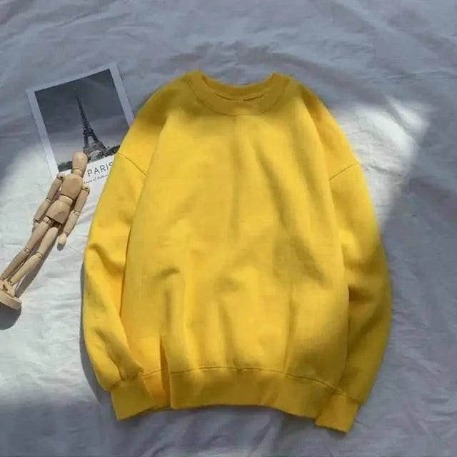 Stevvex yellow pullover sweatshirt solid long sleeve crewneck with rib cuffs ST23SW294JEU on Tampa Home & Garden Store